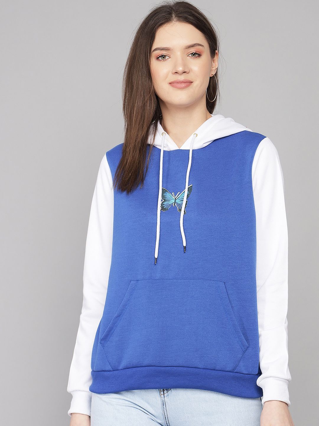 Kotty Women Multicoloured Colourblocked Fleece Hooded Sweatshirt
