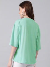 KOTTY Basics Round Neck Drop-Shoulder Sleeves Oversized Fit Cotton T-Shirt