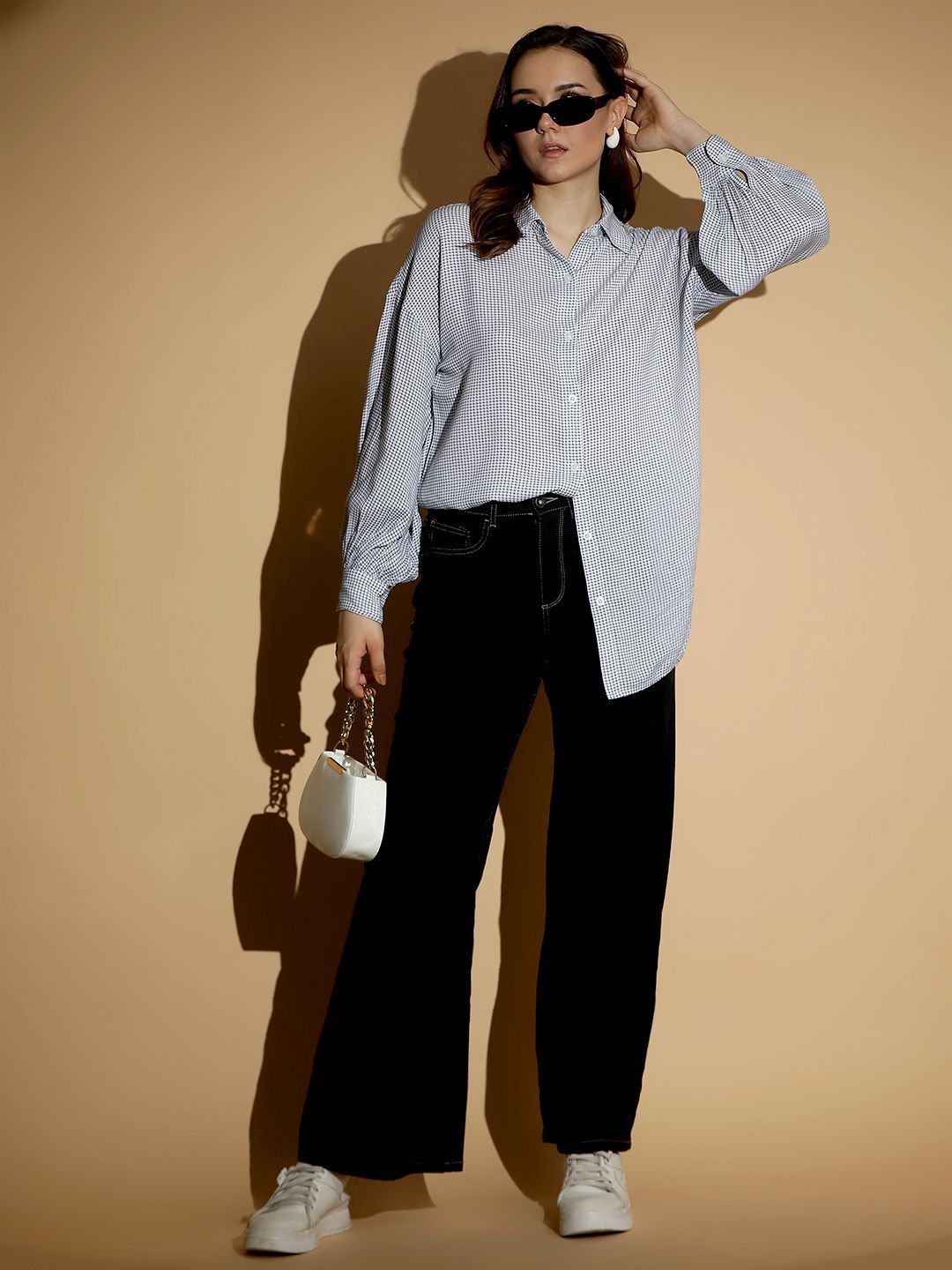 KOTTY BIZwear Women Spread Collar Micro Ditsy Striped Cotton Oversized Casual Shirt