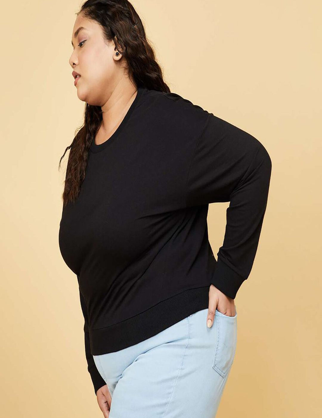 Kotty Plus Size Round Neck Fleece Sweatshirt