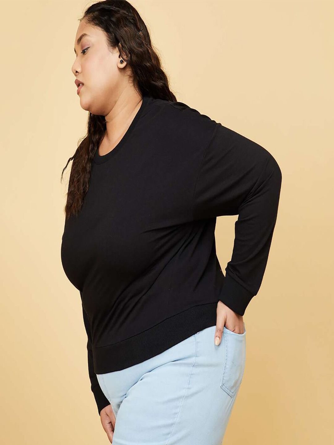 Kotty Plus Size Round Neck Fleece Sweatshirt
