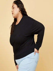 Kotty Plus Size Round Neck Fleece Sweatshirt