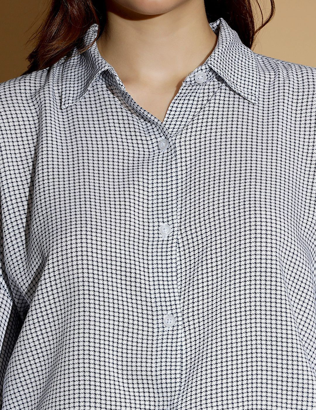 KOTTY BIZwear Women Spread Collar Micro Ditsy Striped Cotton Oversized Casual Shirt