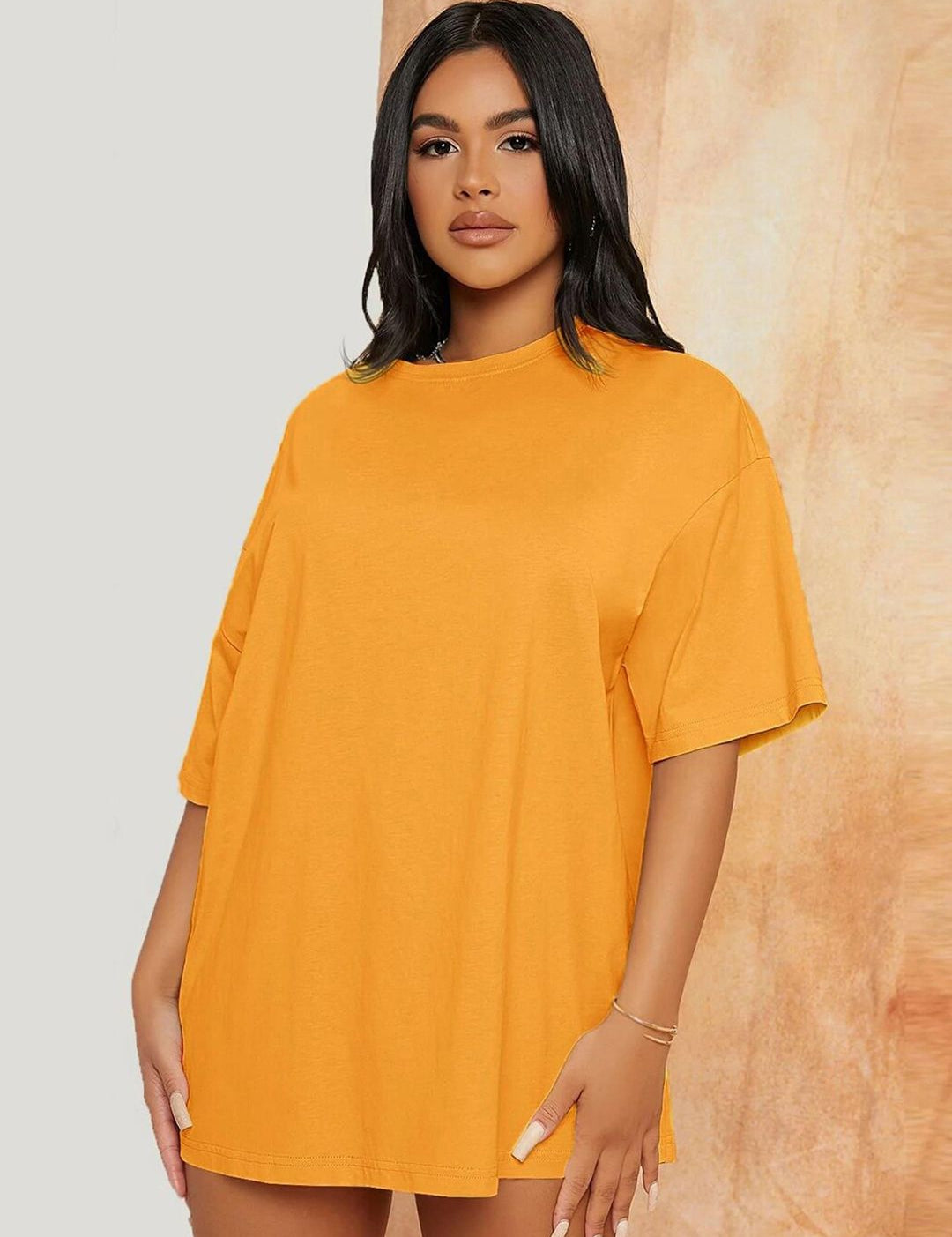 KOTTY Basics Round Neck Drop-Shoulder Sleeves Oversized Fit Cotton T-Shirt
