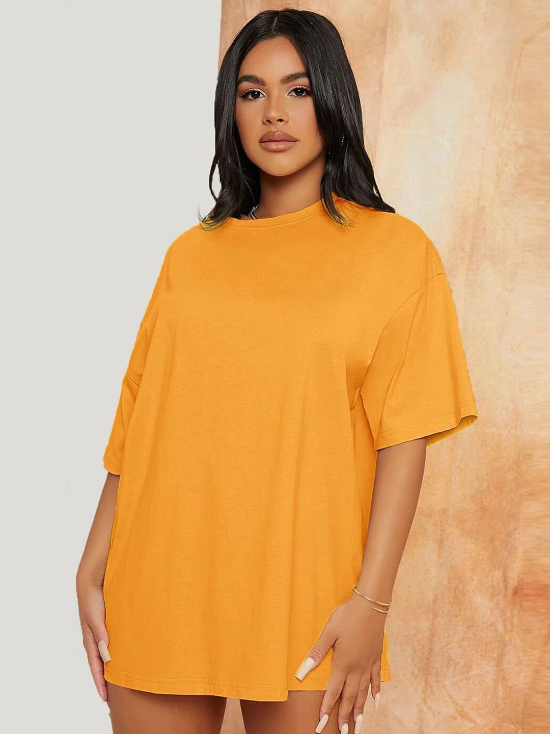 KOTTY Basics Round Neck Drop-Shoulder Sleeves Oversized Fit Cotton T-Shirt