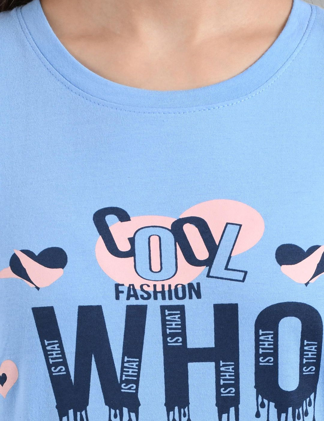 Kotty Women Blue Printed Round Neck T-shirt