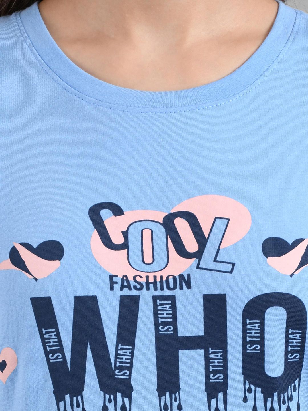 Kotty Women Blue Printed Round Neck T-shirt