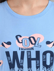 Kotty Women Blue Printed Round Neck T-shirt