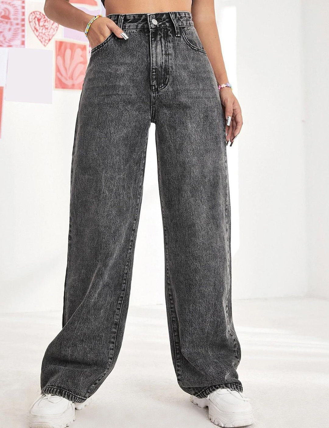 Kotty Women Jean Wide Leg High-Rise Heavy Fade Stretchable Cotton Lycra Blend Jeans