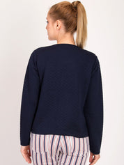 Kotty Women Blue Self Design Open Front Jacket