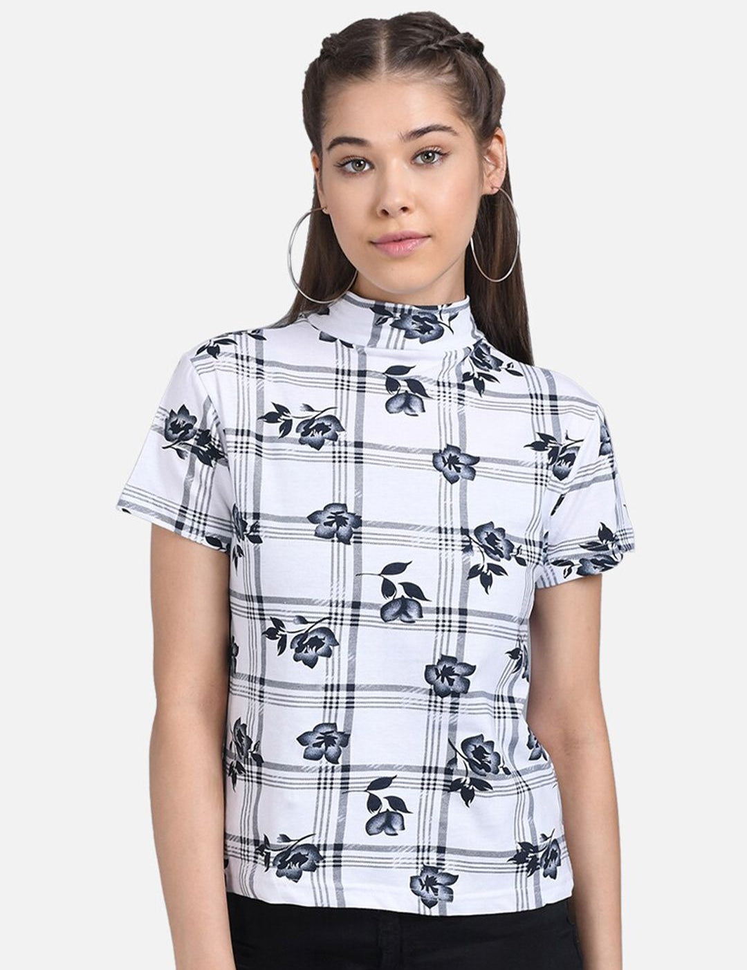 Kotty Floral Printed High Neck Crepe Top