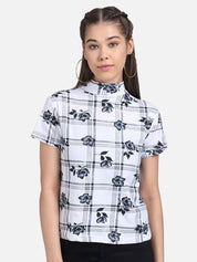 Kotty Floral Printed High Neck Crepe Top