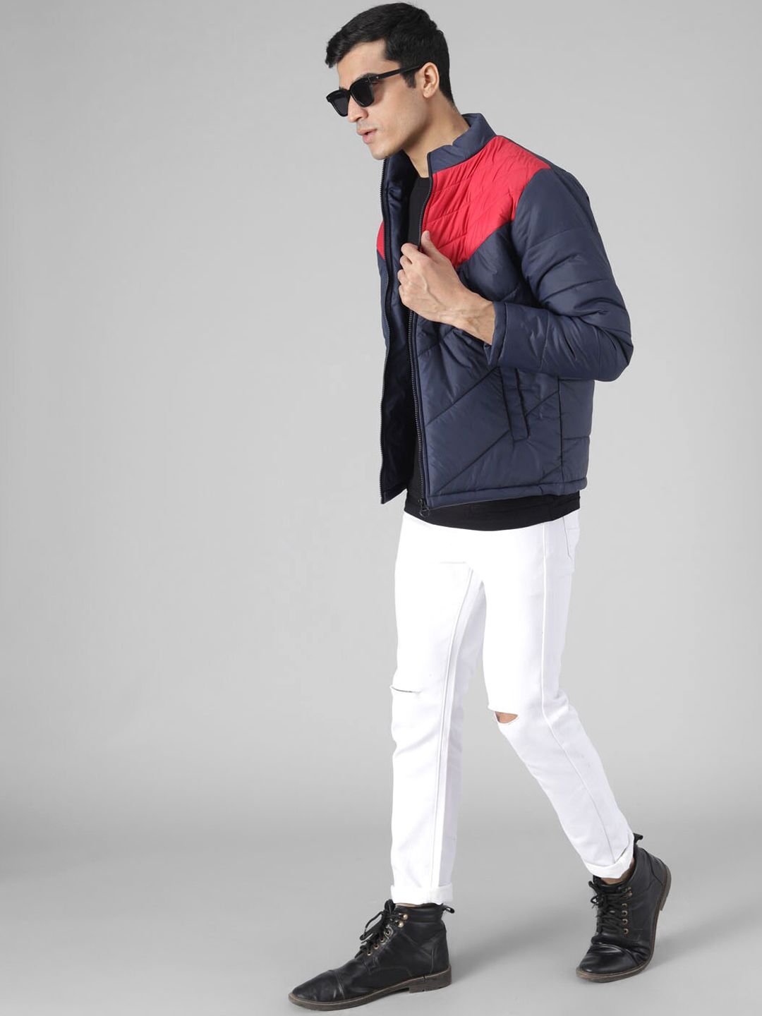 Kotty Men Blue & Red Colourblocked Puffer Jacket