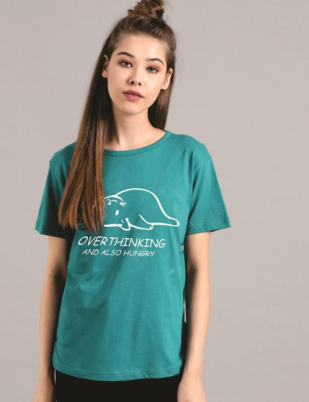 Kotty Women Green Printed Round Neck T-shirt