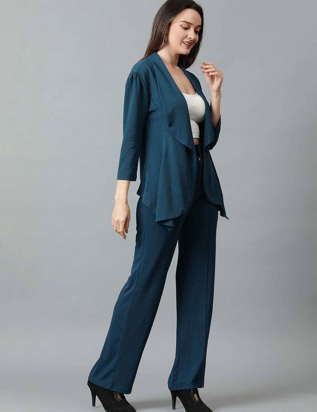 Kotty Teal Green Shawl Neck Blazer & Trousers