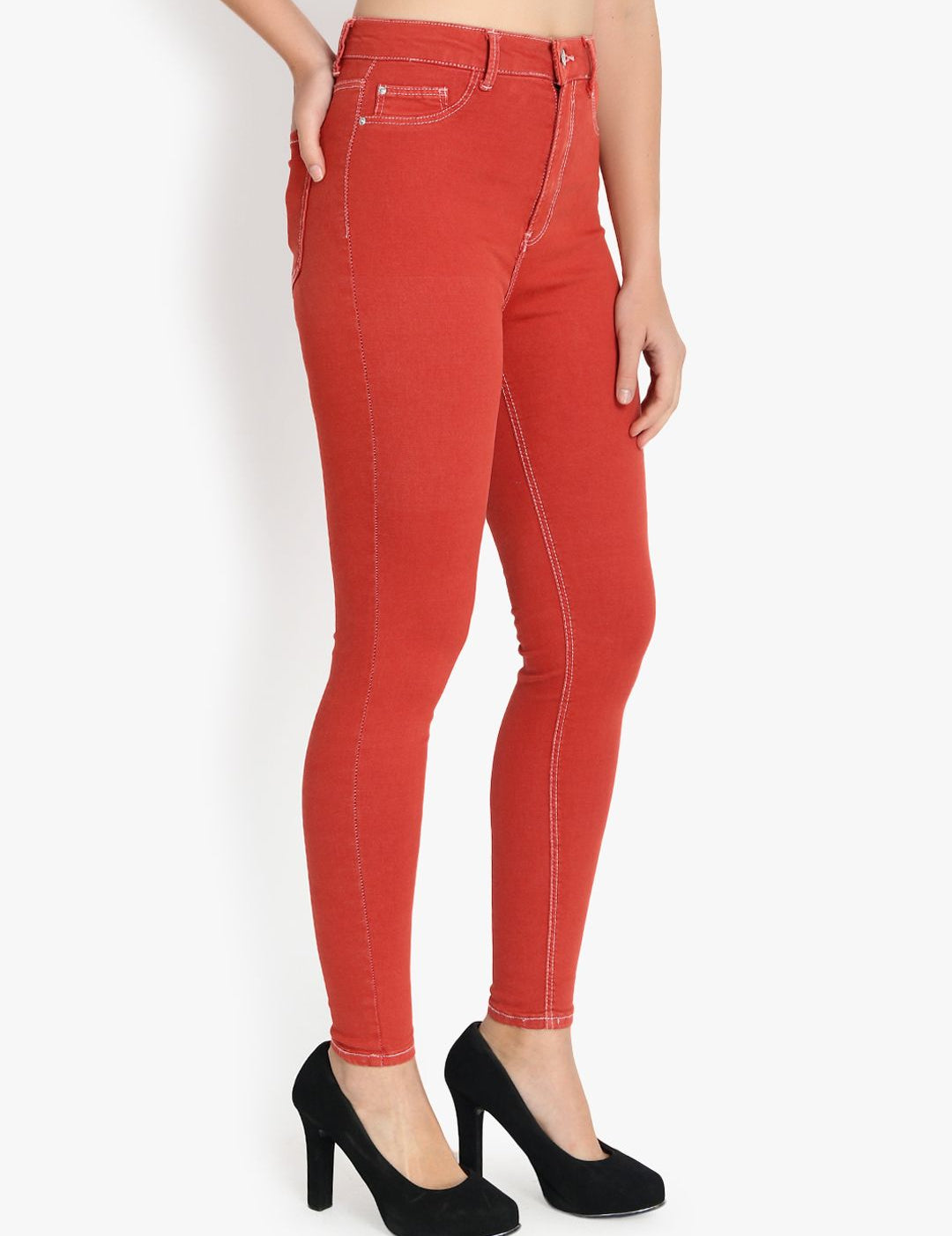 Kotty Women Red Skinny Fit High-Rise Clean Look Jeans