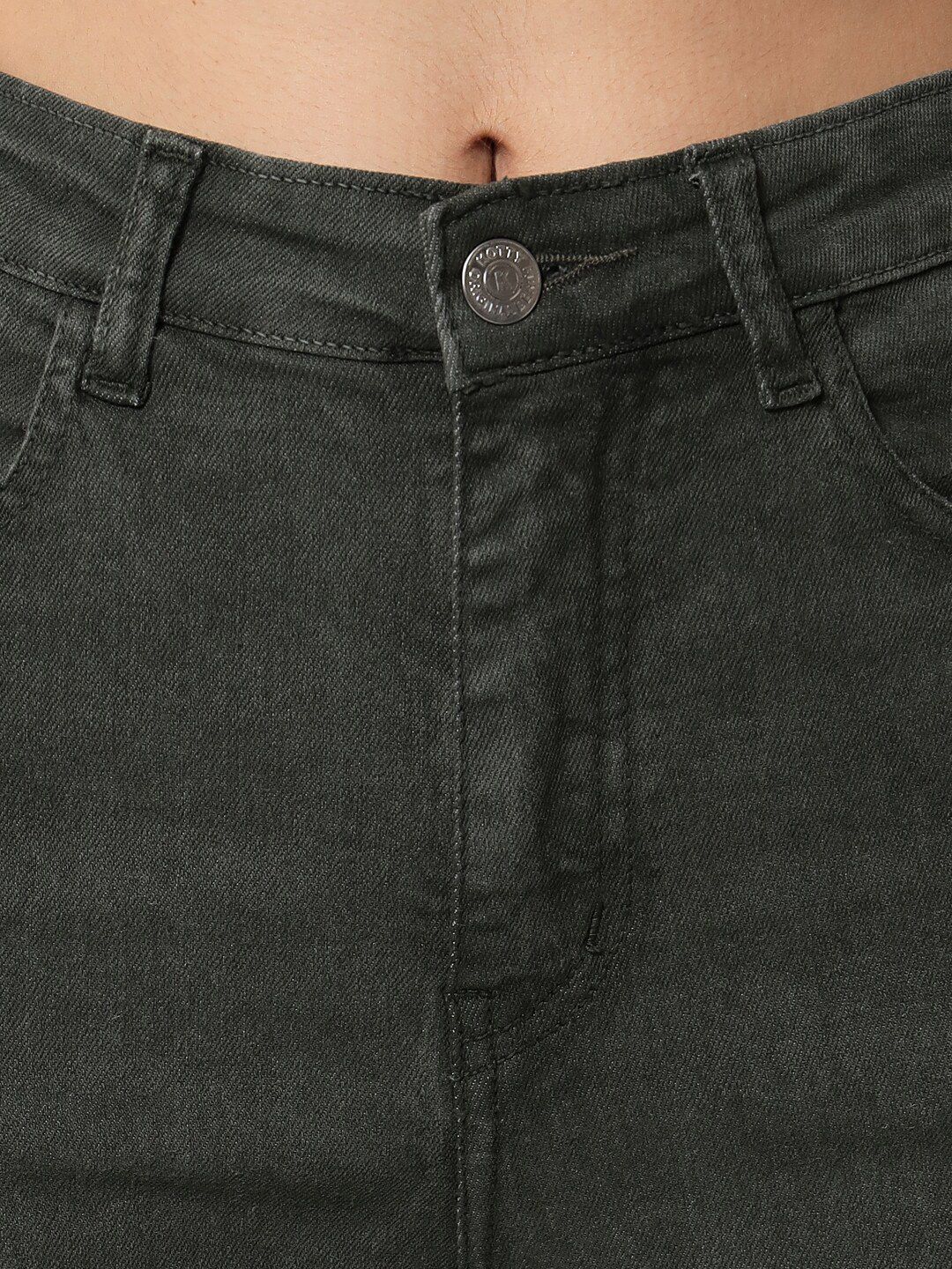 Kotty Women Olive Green Cotton Wide Leg Jeans