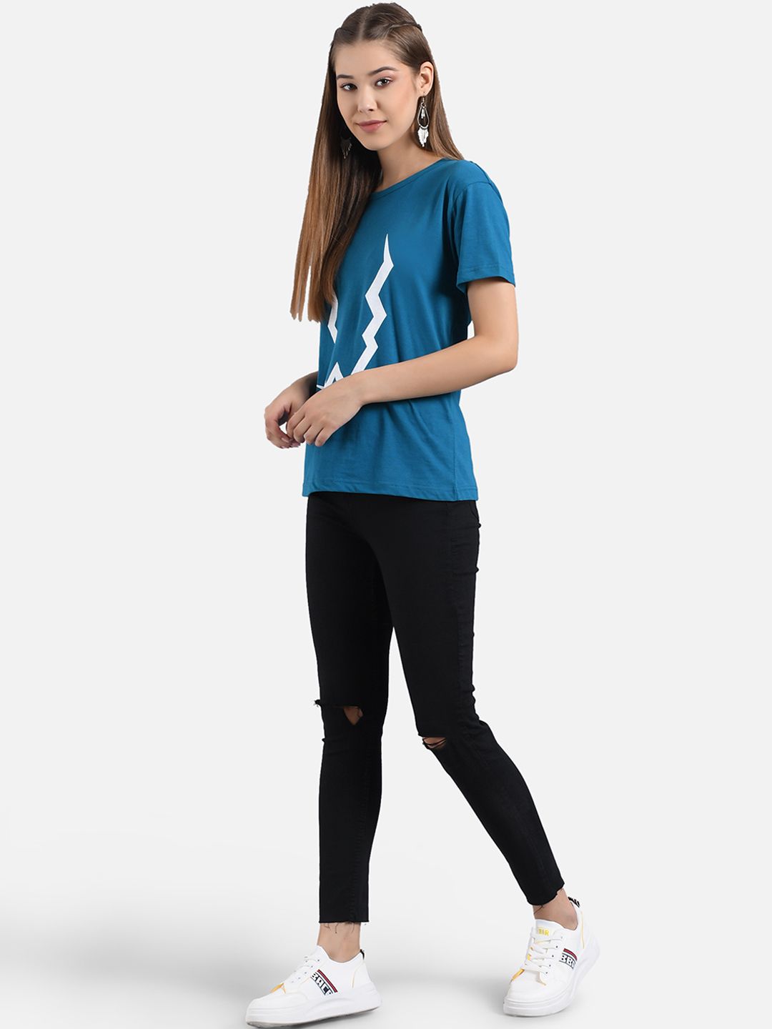 Kotty Women Blue Printed Round Neck T-shirt