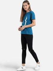 Kotty Women Blue Printed Round Neck T-shirt