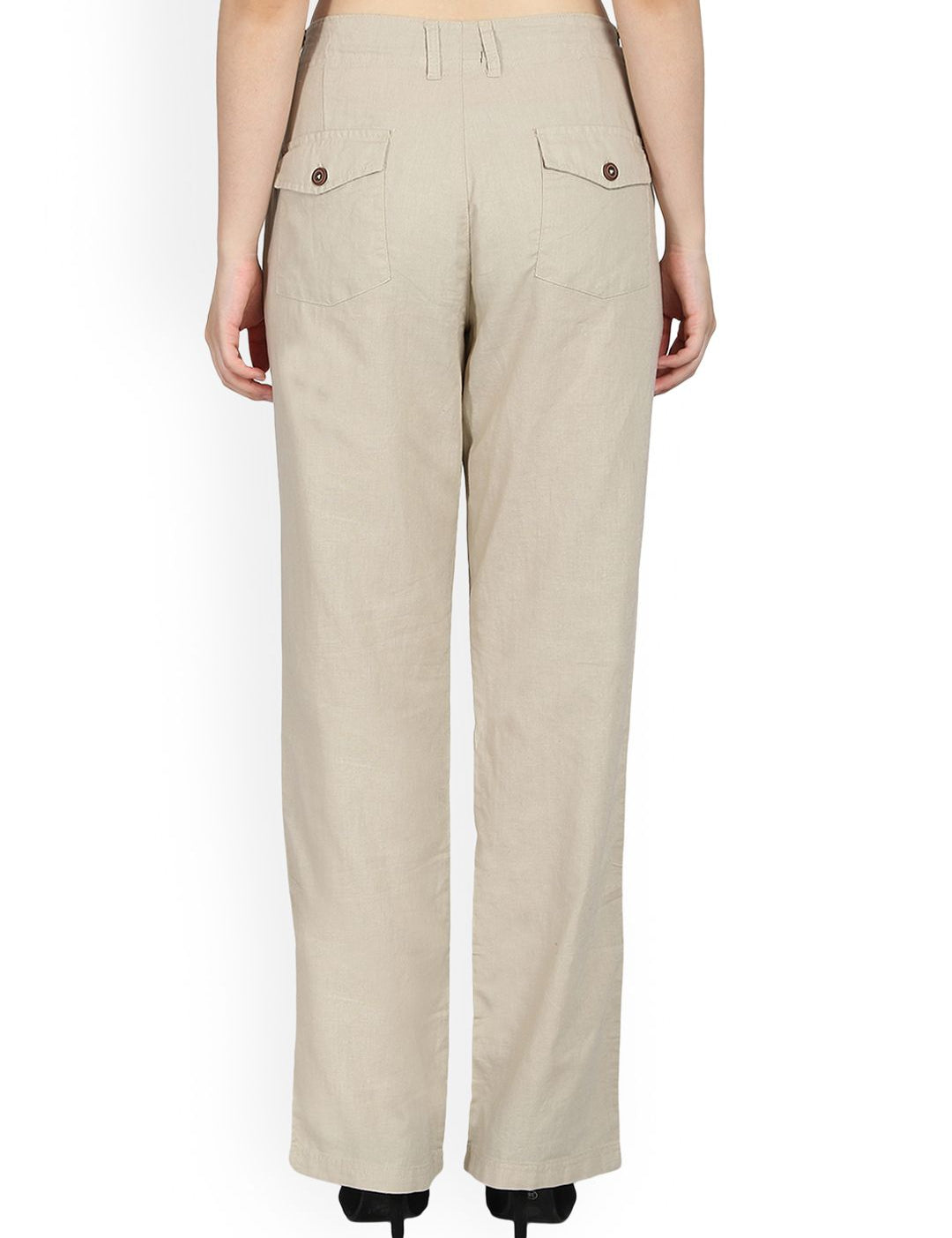 Kotty Women Beige Regular Fit Solid Linen Regular Trousers