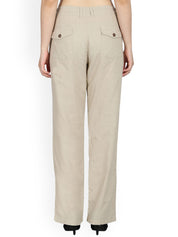Kotty Women Beige Regular Fit Solid Linen Regular Trousers
