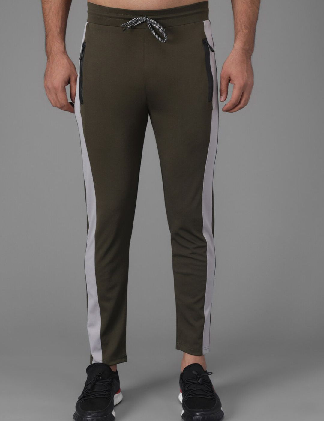 Kotty Men Olive Green Solid Side Panelled Track Pants