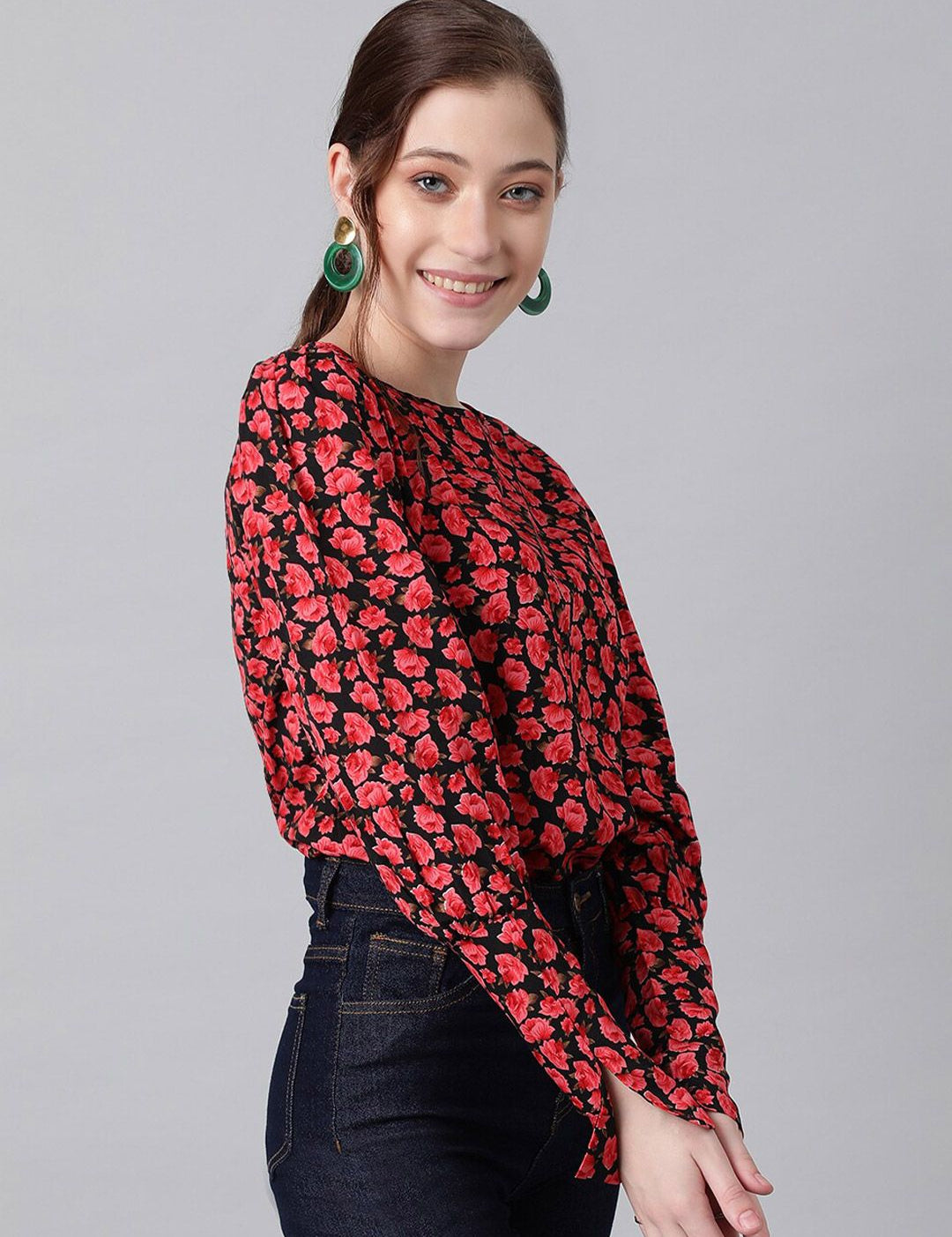 Kotty Black Floral Print Crepe Top