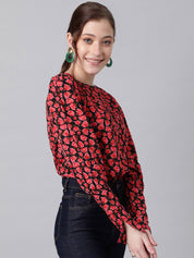 Kotty Black Floral Print Crepe Top