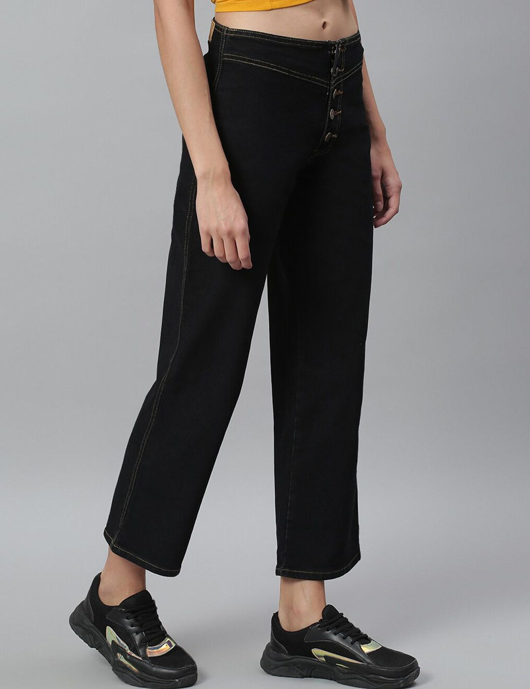 Kotty Women Black Flared High-Rise Clean Look Jeans