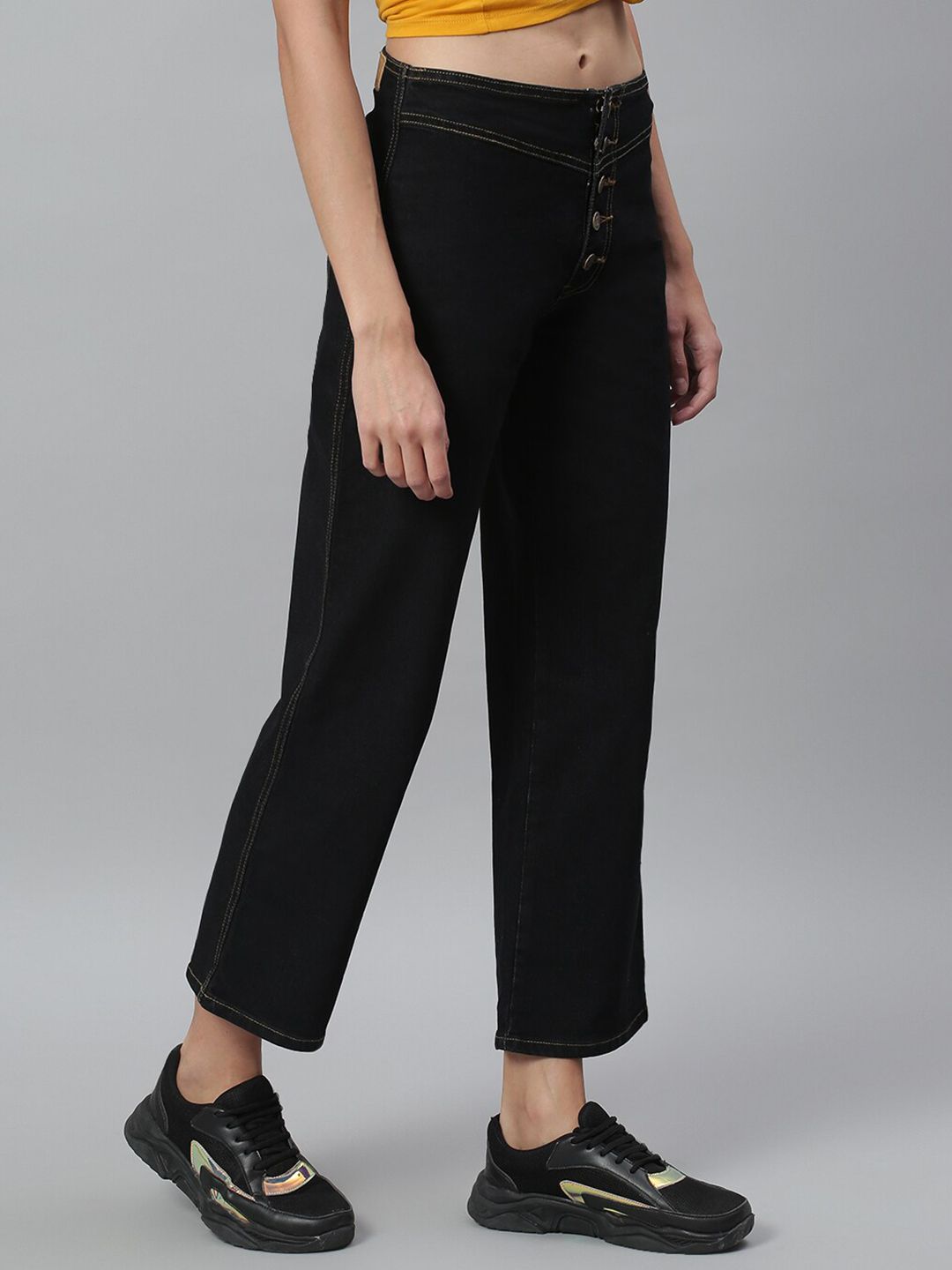 Kotty Women Black Flared High-Rise Clean Look Jeans