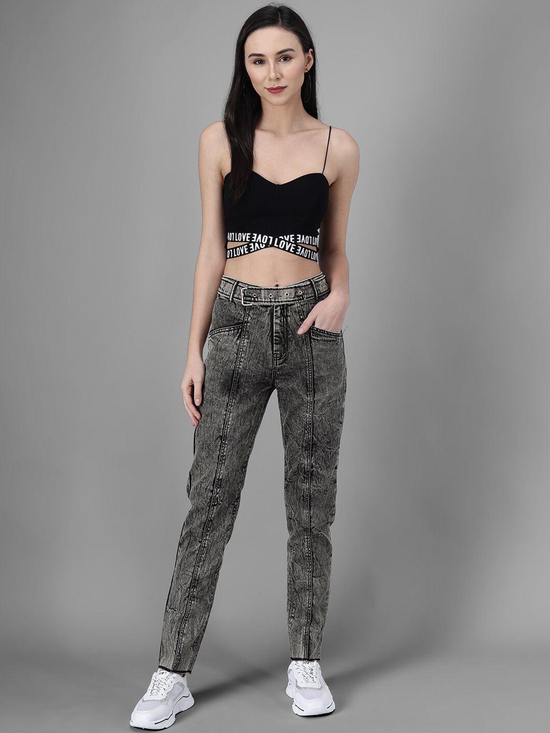 Kotty Women Charcoal Grey Slim Fit High-Rise Clean Look Jeans