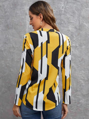 Kotty Abstract Printed Mandarin Collar Crepe Top