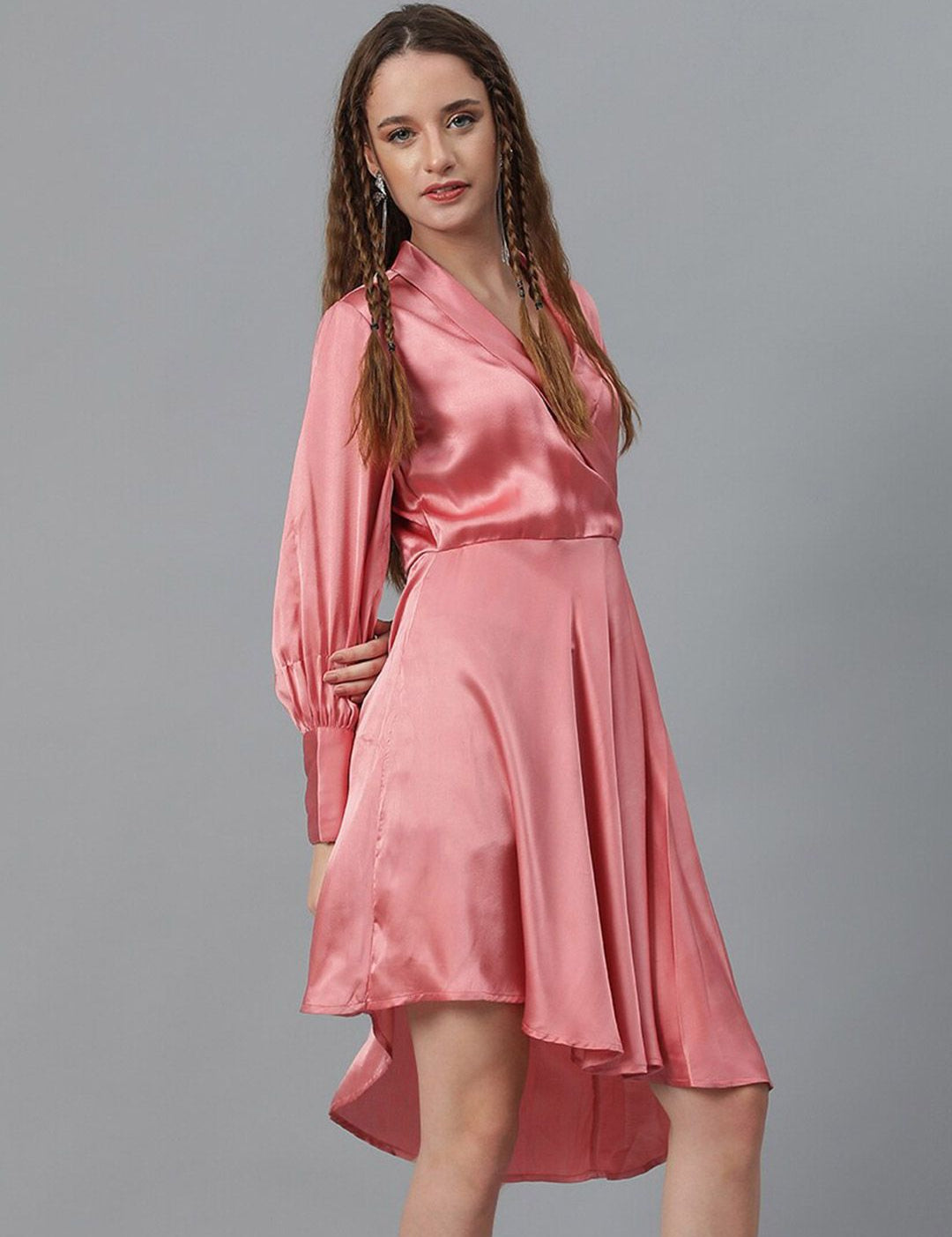 Kotty Pink Satin Fit & Flare Dress