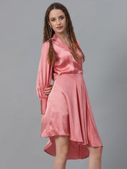 Kotty Pink Satin Fit & Flare Dress