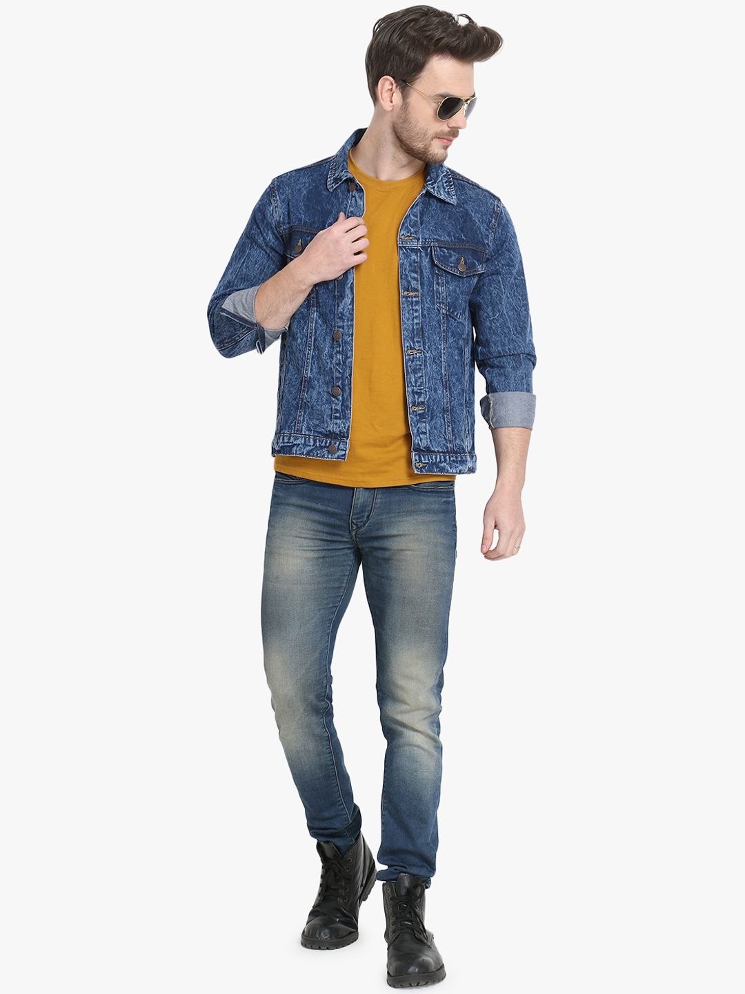 Kotty Men Blue Solid Denim Jacket