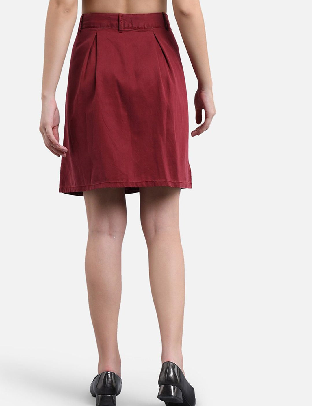 Kotty Women Maroon Solid Denim A-Line Mini Skirt