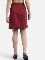 Kotty Women Maroon Solid Denim A-Line Mini Skirt