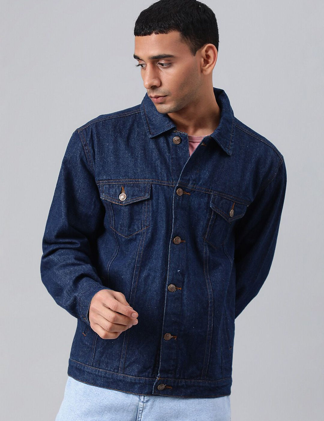 Kotty Blue Spread Collar Washed Denim Jacket