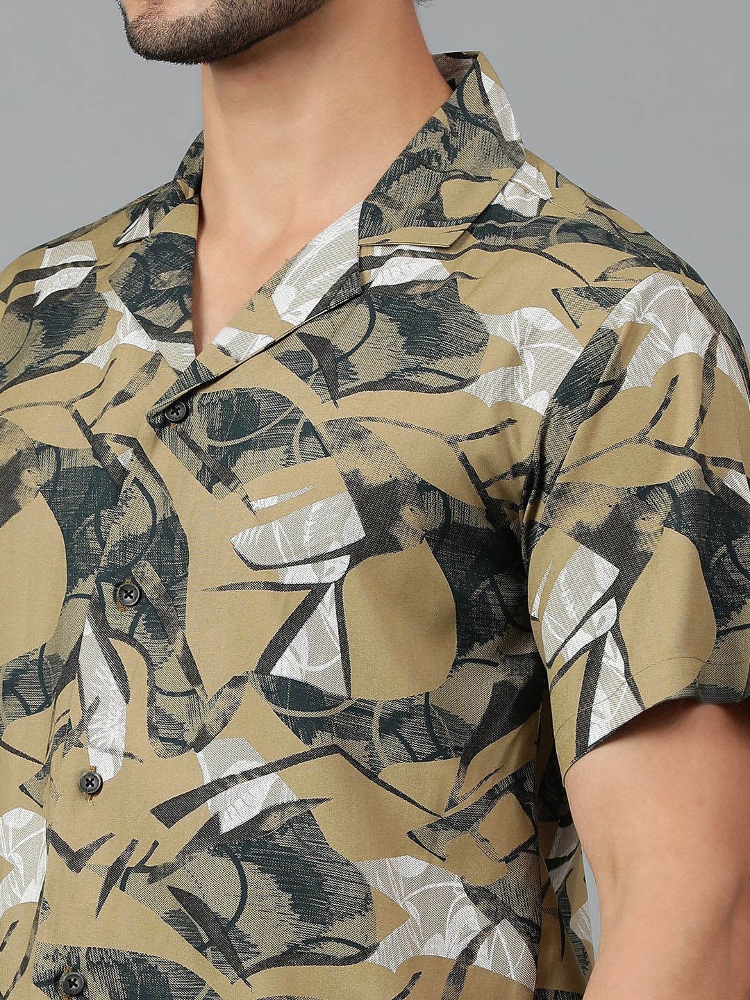 Kotty Men Cuban Collar Abstract Printed Casual Shirt