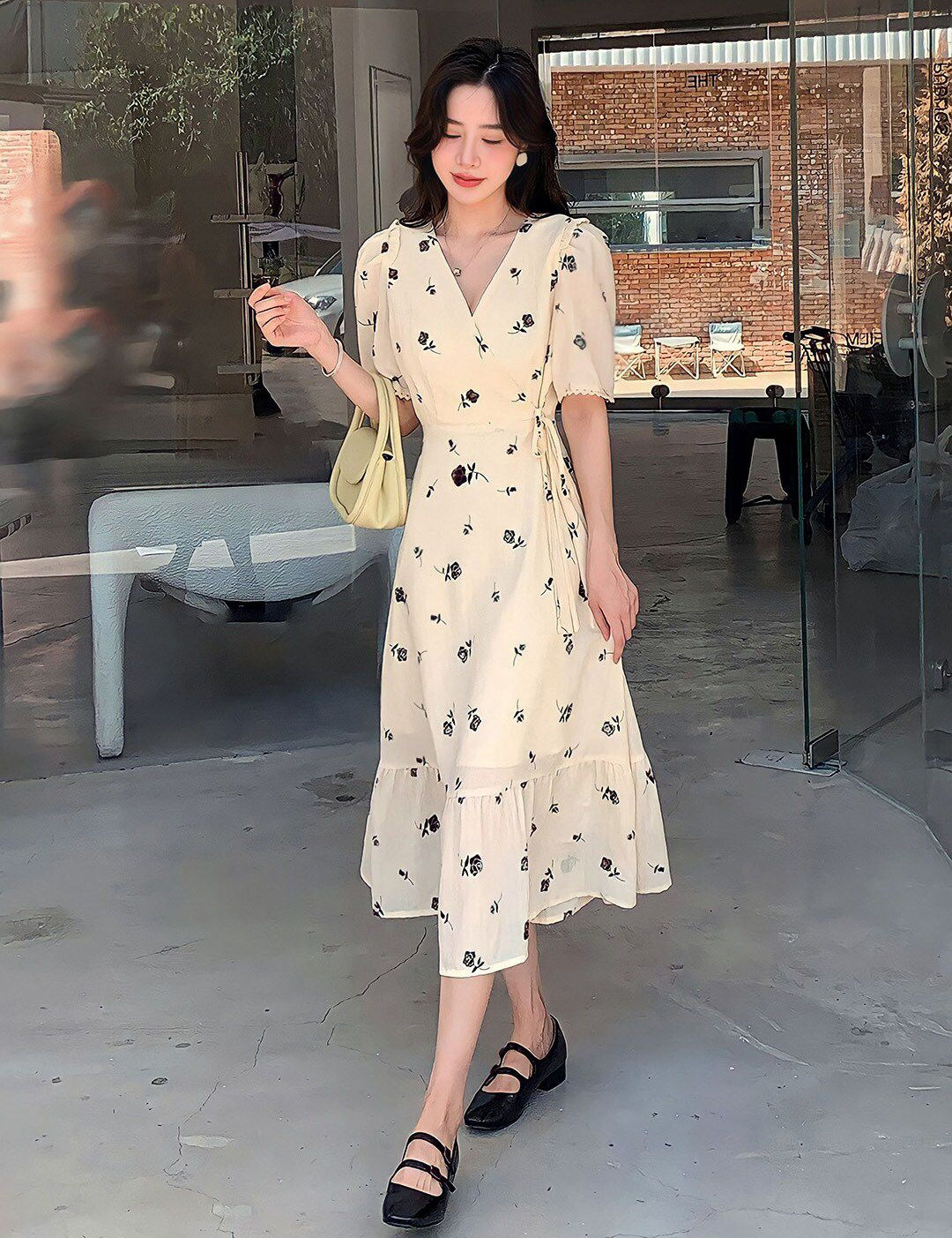 Kotty Floral Printed V-Neck Wrap Maxi Dress