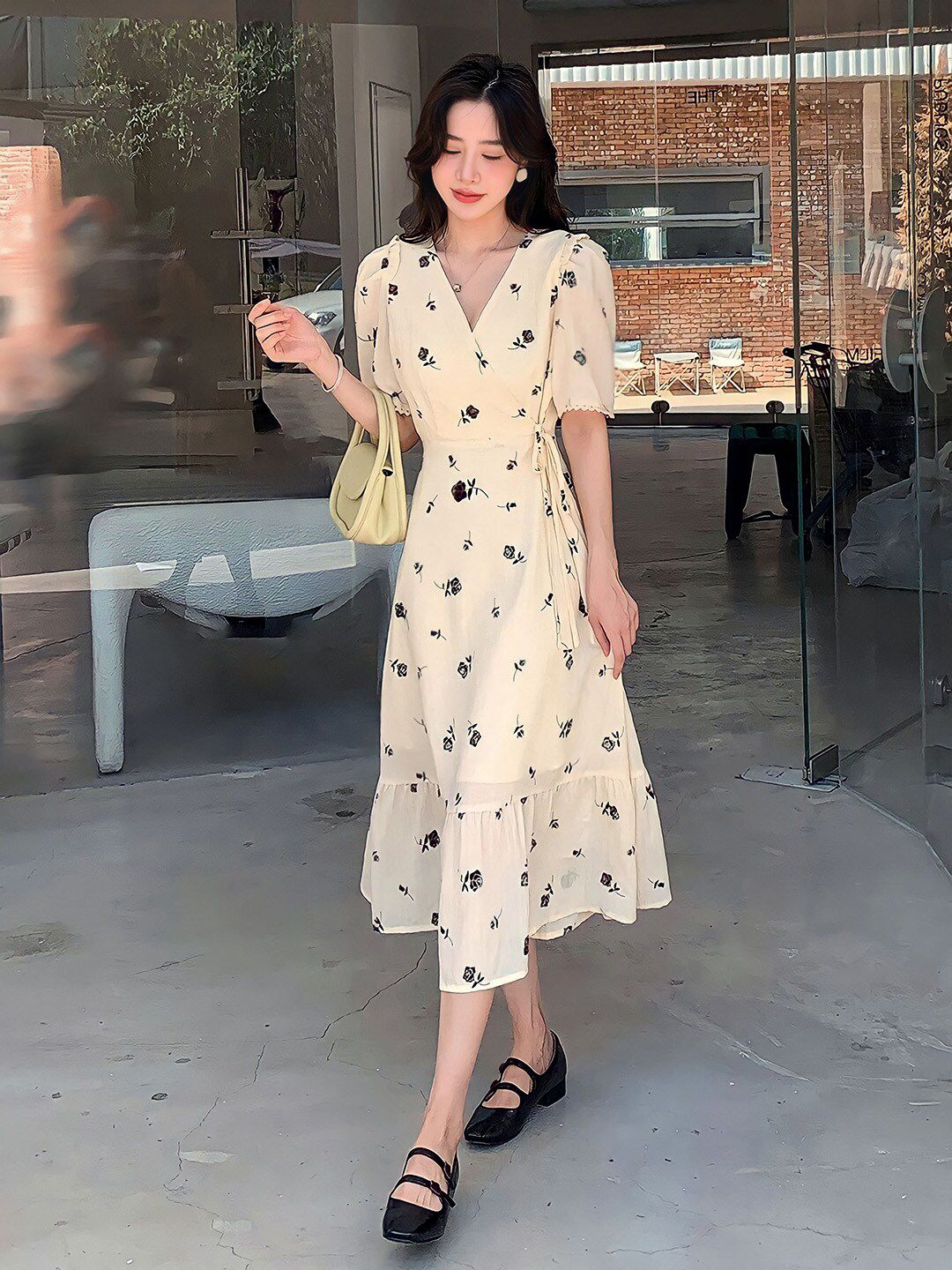 Kotty Floral Printed V-Neck Wrap Maxi Dress