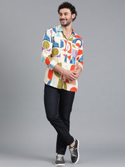 Kotty New Relaxed Fit Abstract Printed Cutaway Collar Casual Shirt