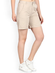Kotty Women Beige Solid Regular Fit Regular Shorts