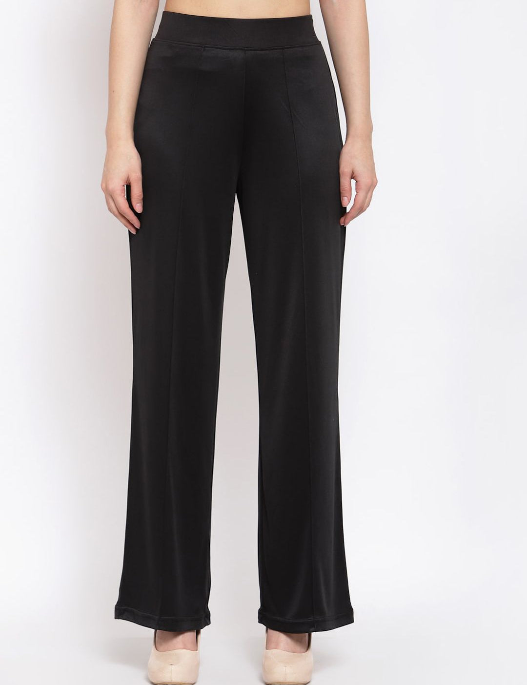 Kotty Women Black Flared High-Rise Parallel Trousers Parallel Trousers