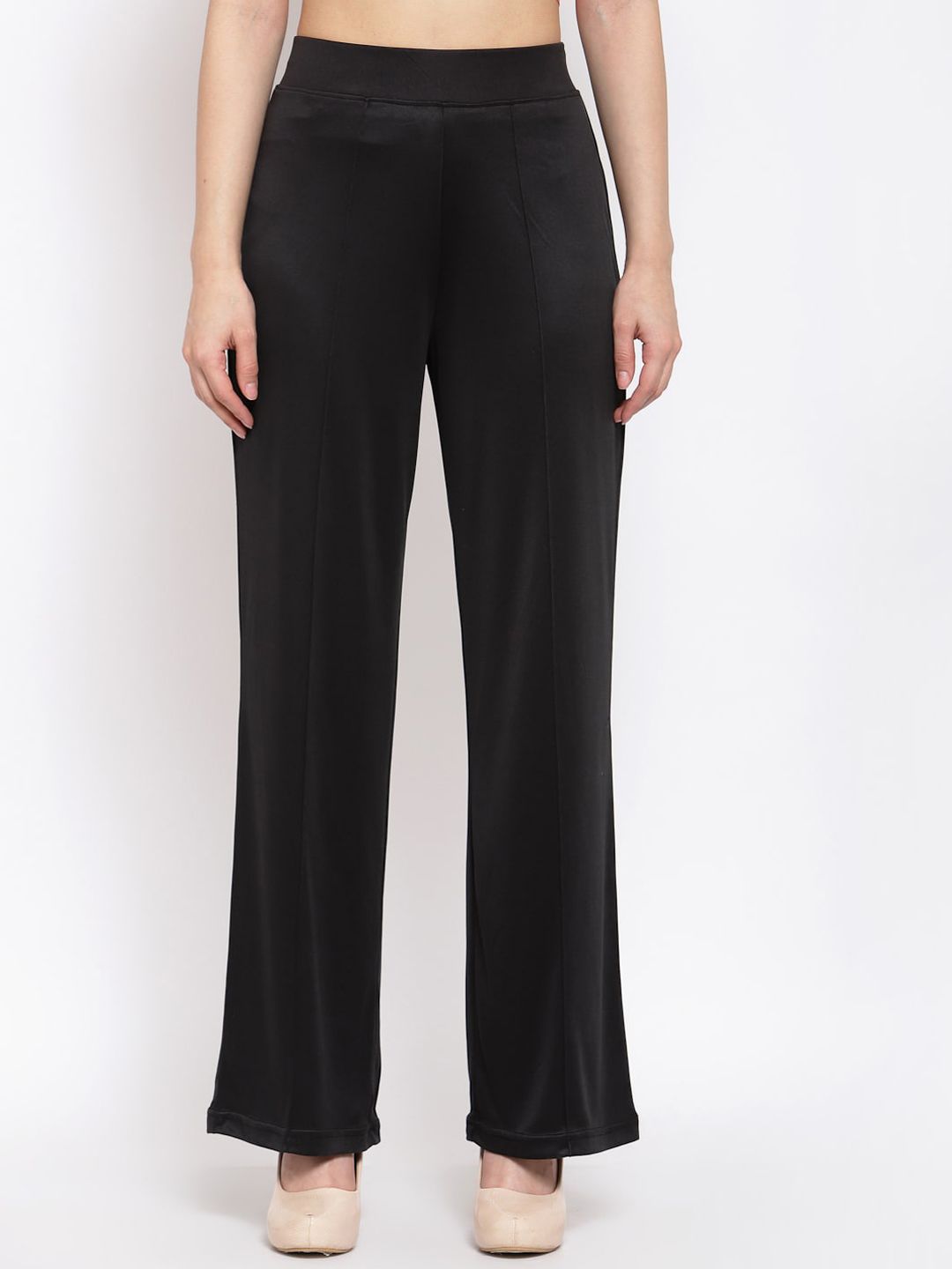 Kotty Women Black Flared High-Rise Parallel Trousers Parallel Trousers