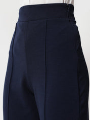 Kotty Women Navy Blue Relaxed Straight Fit High-Rise Easy Wash Trouser
