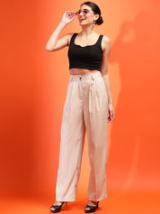 KOTTY BIZwear Women Relaxed Straight Fit High-Rise Easy Wash Pleated Parallel Trousers