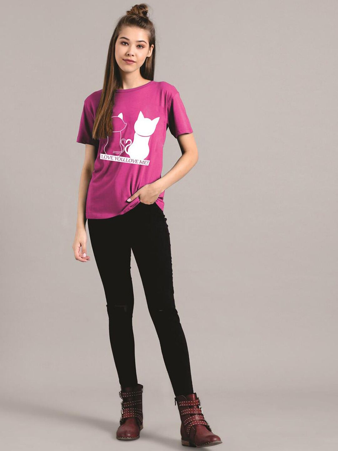 Kotty Women Purple Printed Round Neck T-shirt