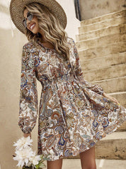 Kotty Ethnic Motifs Printed Tie-Ups Puff Sleeves Fit & Flare Dress