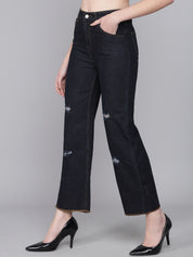 Kotty Women Black Flared High-Rise Mildly Distressed Jeans